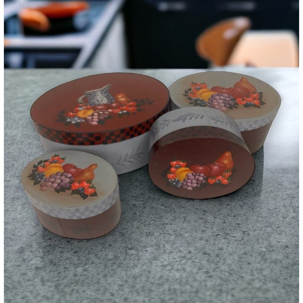 Set of 4 Handpainted Wood Bentwood Oval Nesting Pantry Boxes Pennsylvania